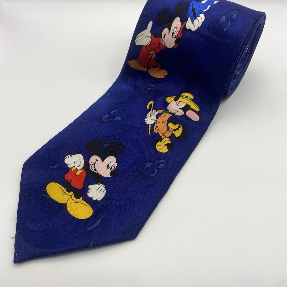 90s DISNEYLAND‎ Resorts Mickey Steamboat Willie Fantasia Dancing Theme Tie Silk